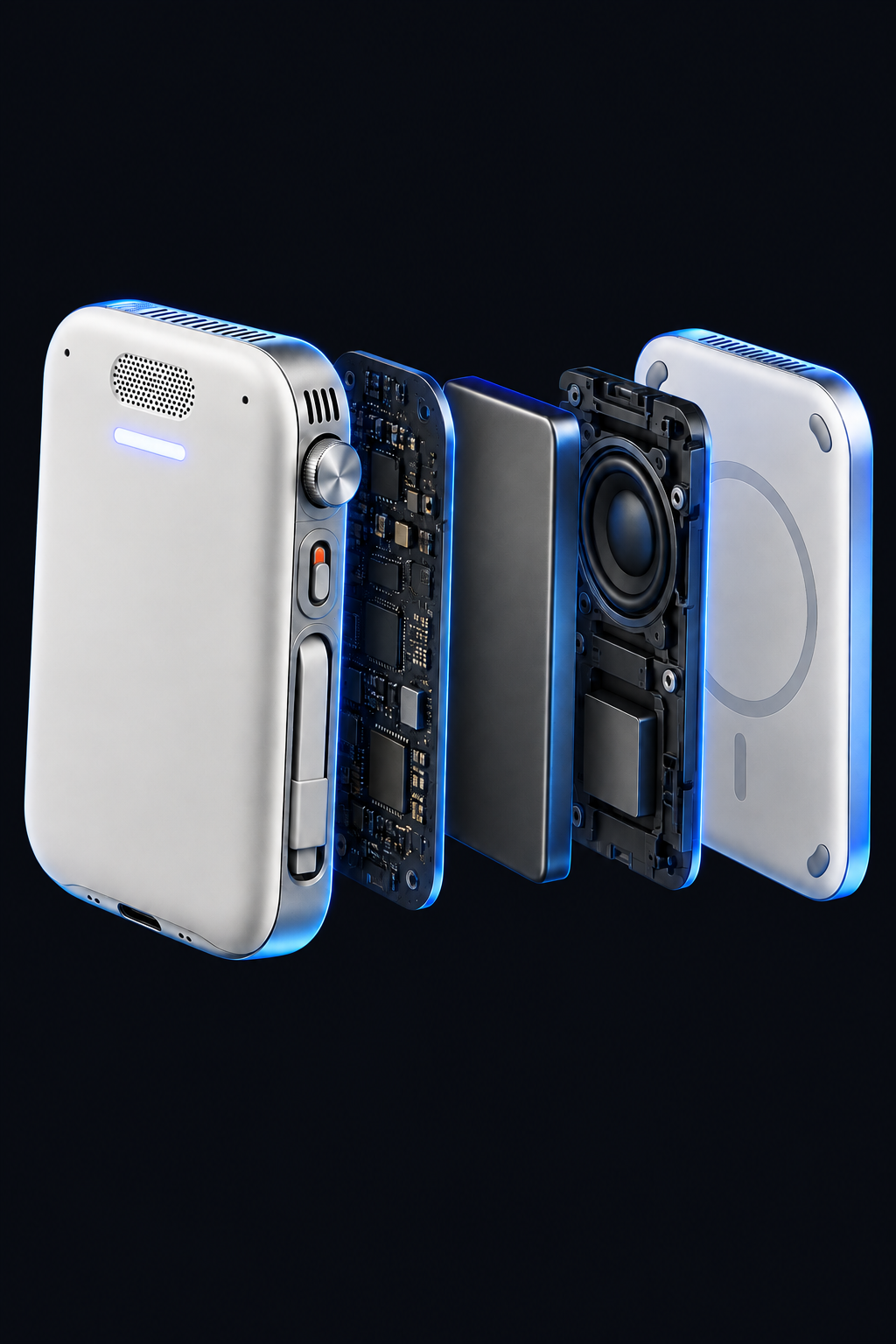 Illustrative exploded MOB concept. Internal layers do not represent a validated component layout.